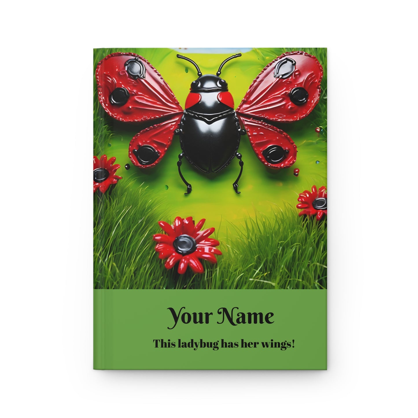 Personalized Colorful Ladybug in Lush Green Meadow - Hardcover Journal