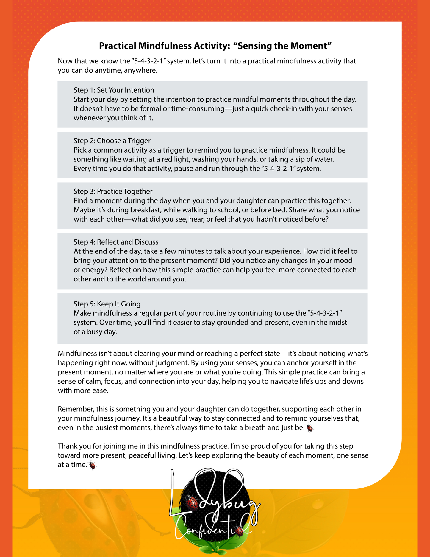 Five Senses on the Go: A Mindfulness Mini-Reset for Busy Ladybugs 🐞✨