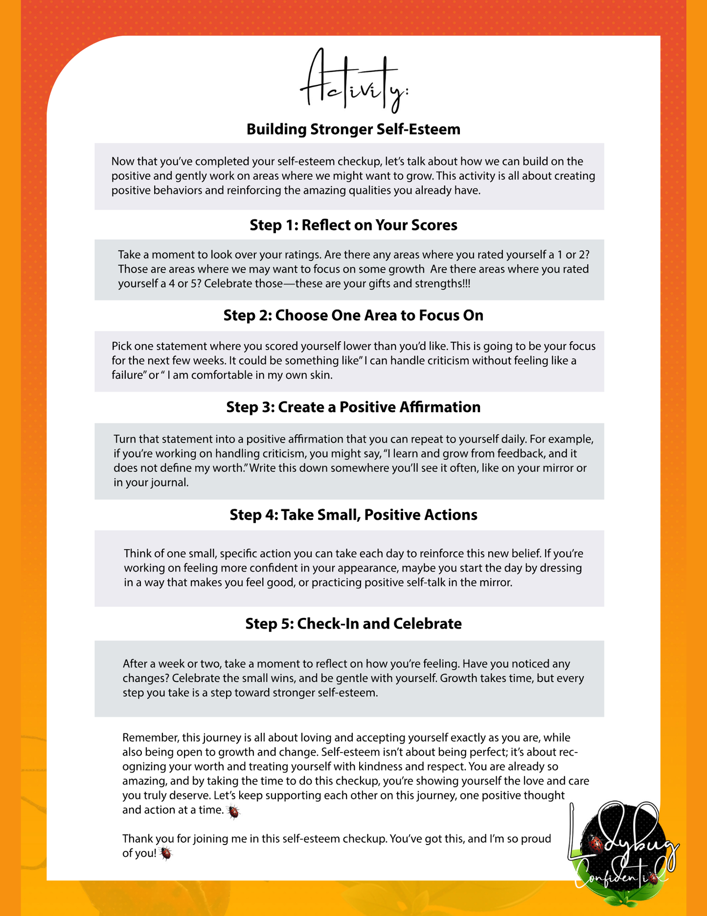 Ladybug Self-Esteem Checkup πβ¨-