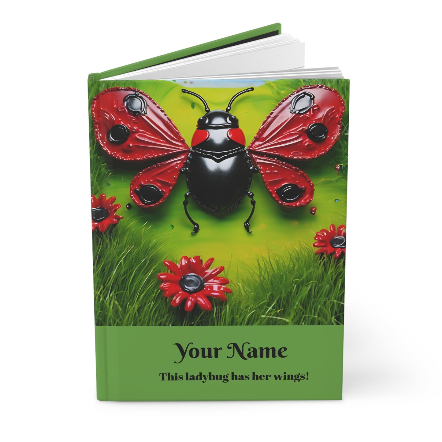 Personalized Colorful Ladybug in Lush Green Meadow - Hardcover Journal