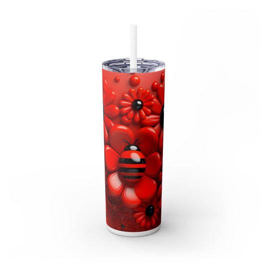 Ladybug in Vibrant Red Flowers - Skinny Tumbler 20 oz