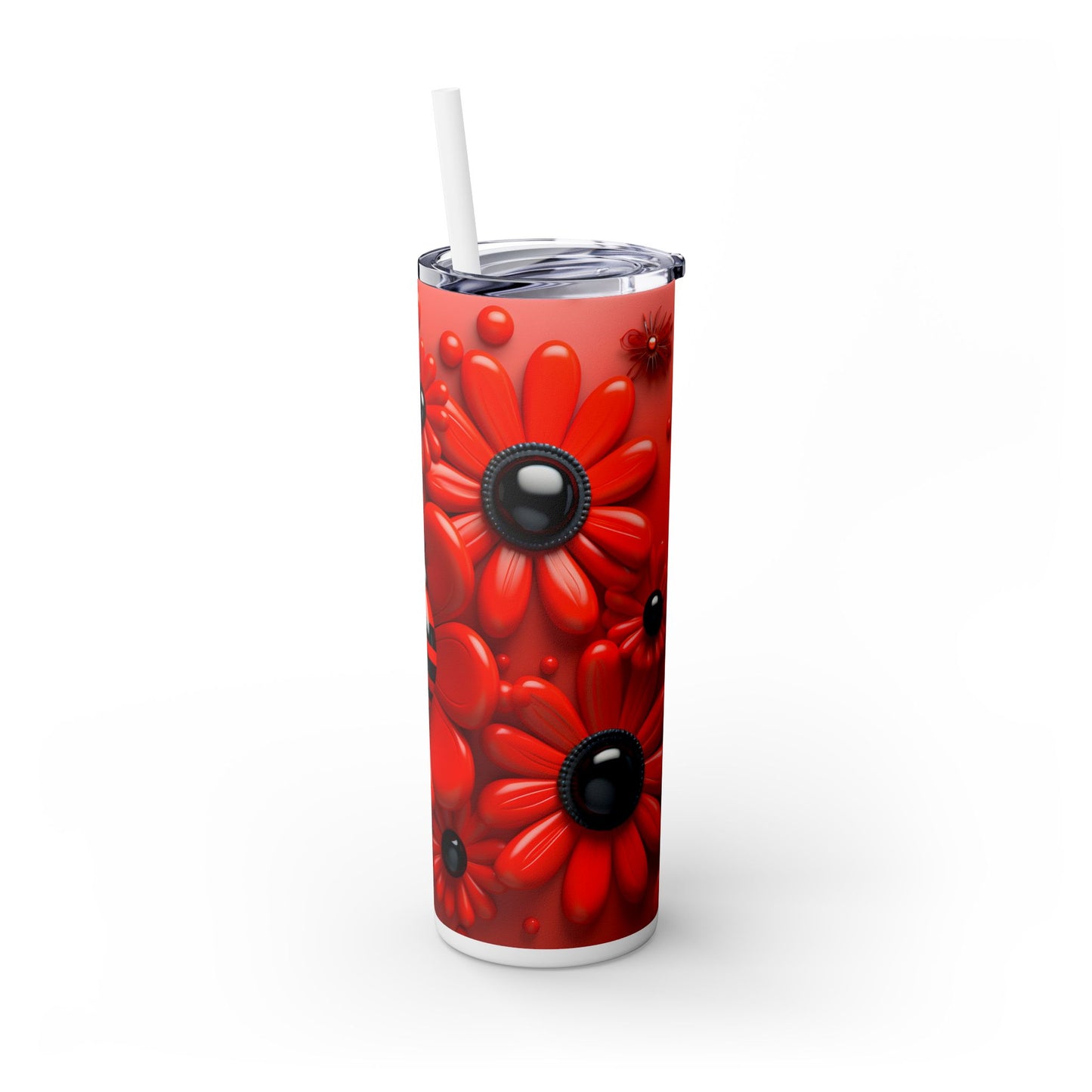 Ladybug in Vibrant Red Flowers - Skinny Tumbler 20 oz