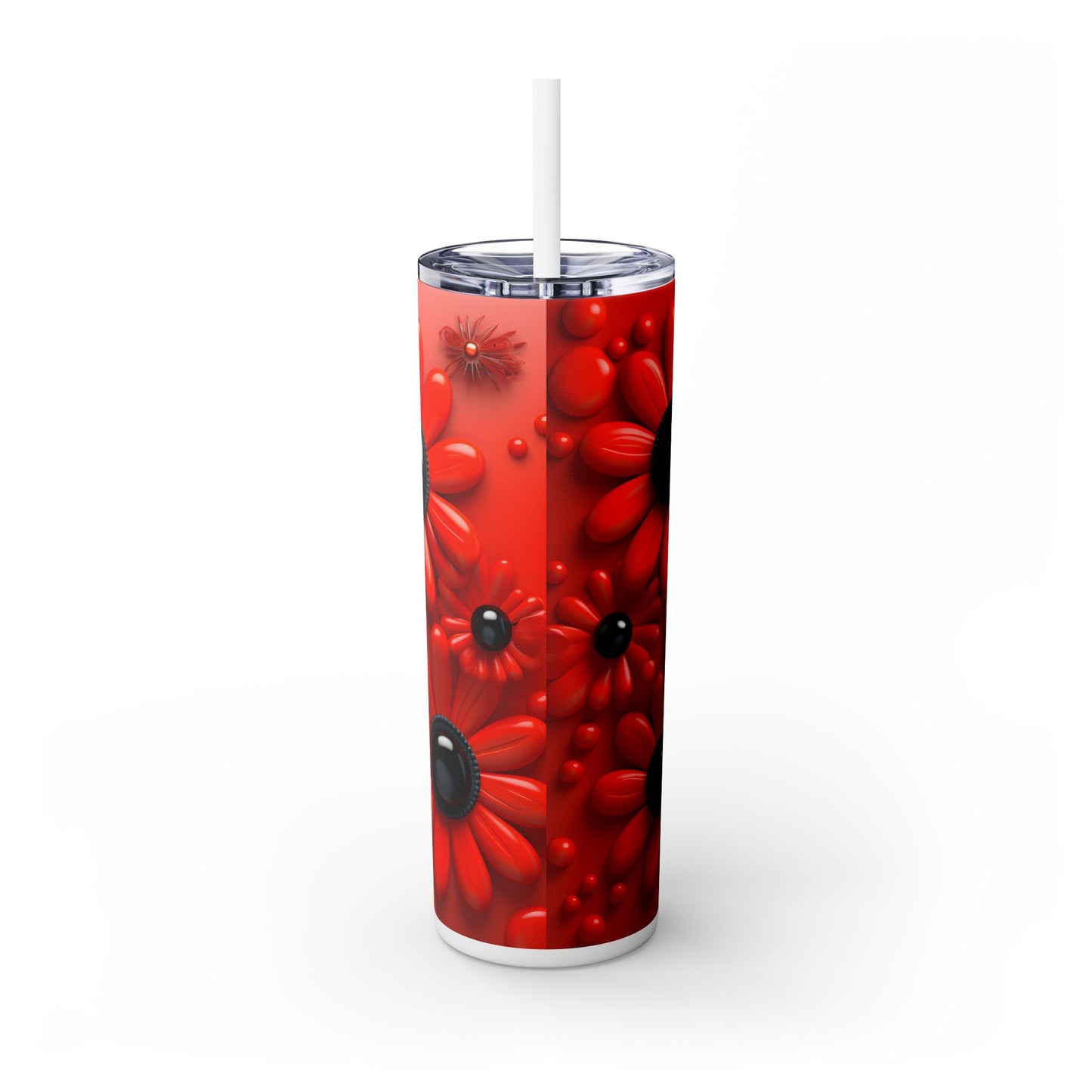 Ladybug in Vibrant Red Flowers - Skinny Tumbler 20 oz