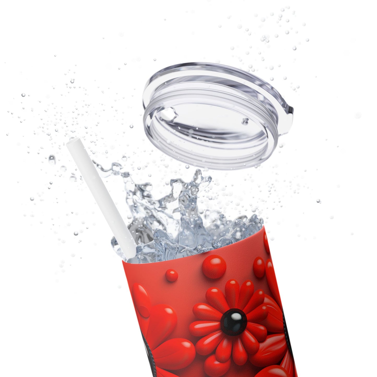 Ladybug in Vibrant Red Flowers - Skinny Tumbler 20 oz