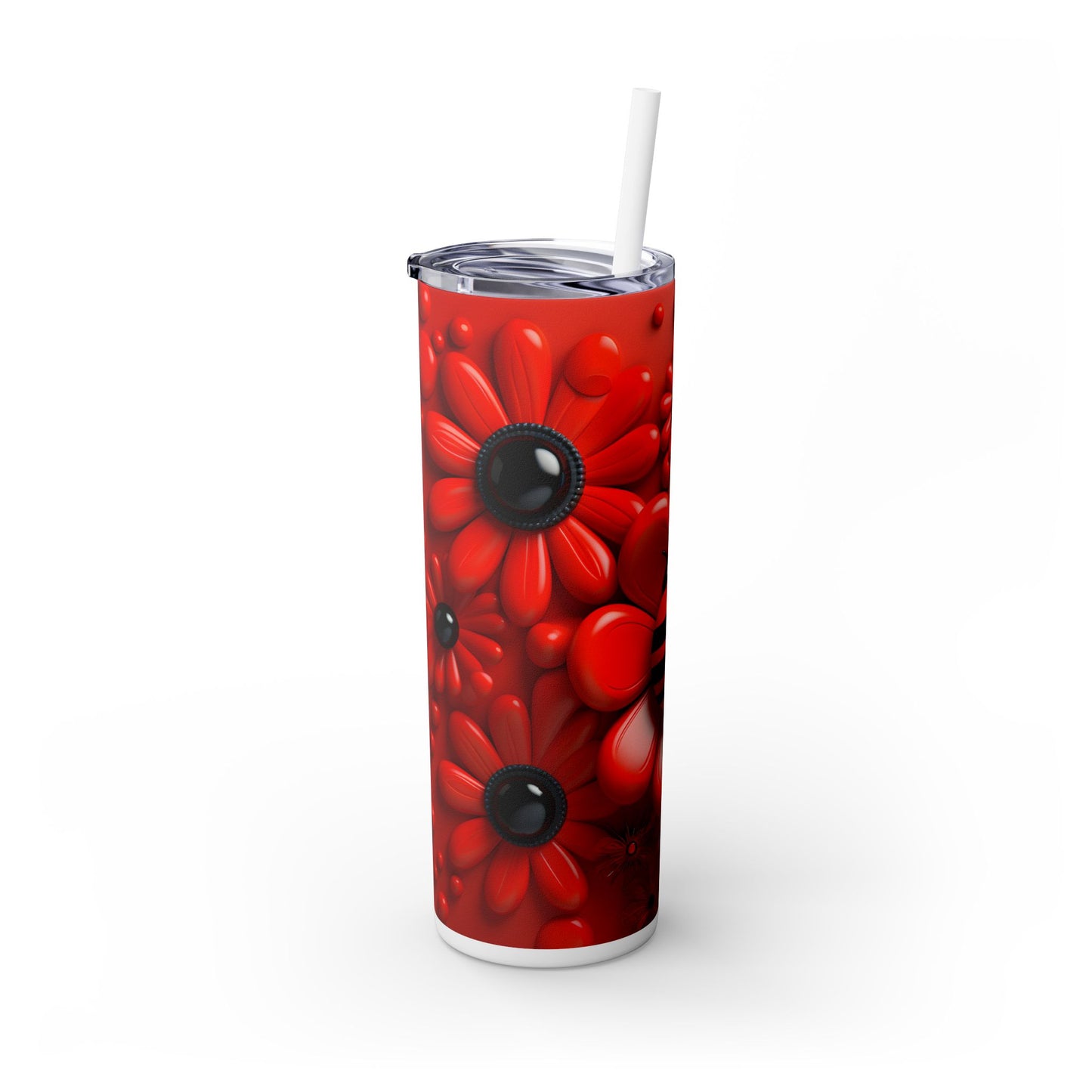 Ladybug in Vibrant Red Flowers - Skinny Tumbler 20 oz