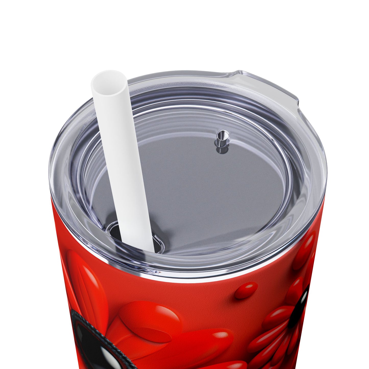 Ladybug in Vibrant Red Flowers - Skinny Tumbler 20 oz